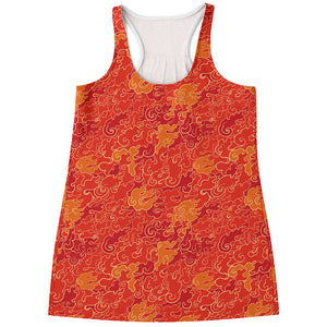 Burning Japanese Flame Pattern Print Women's Racerback Tank Top