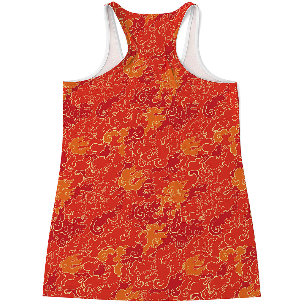 Burning Japanese Flame Pattern Print Women's Racerback Tank Top