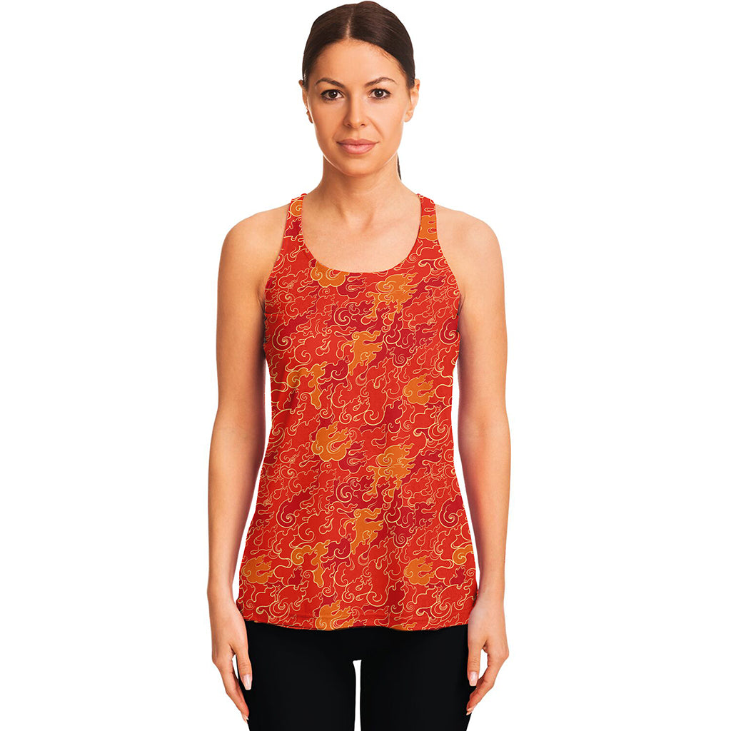 Burning Japanese Flame Pattern Print Women's Racerback Tank Top