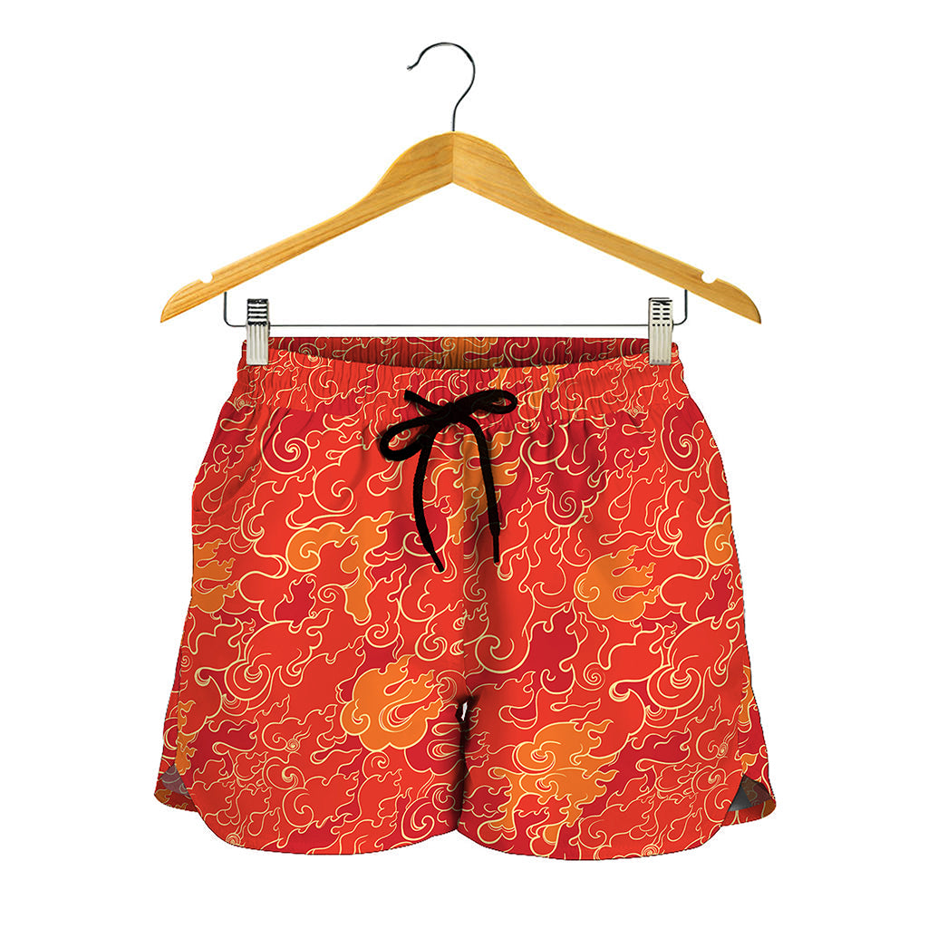 Burning Japanese Flame Pattern Print Women's Shorts