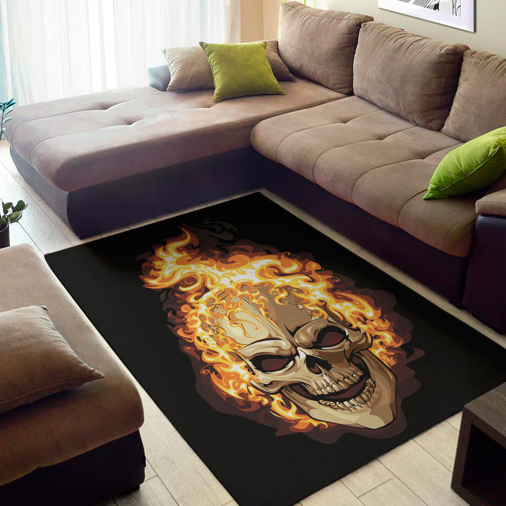 Burning Skull Print Area Rug