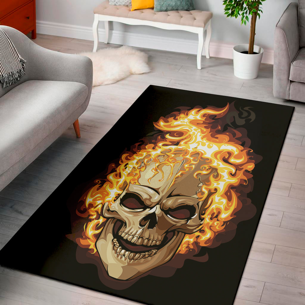 Burning Skull Print Area Rug