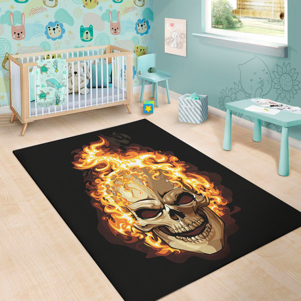 Burning Skull Print Area Rug