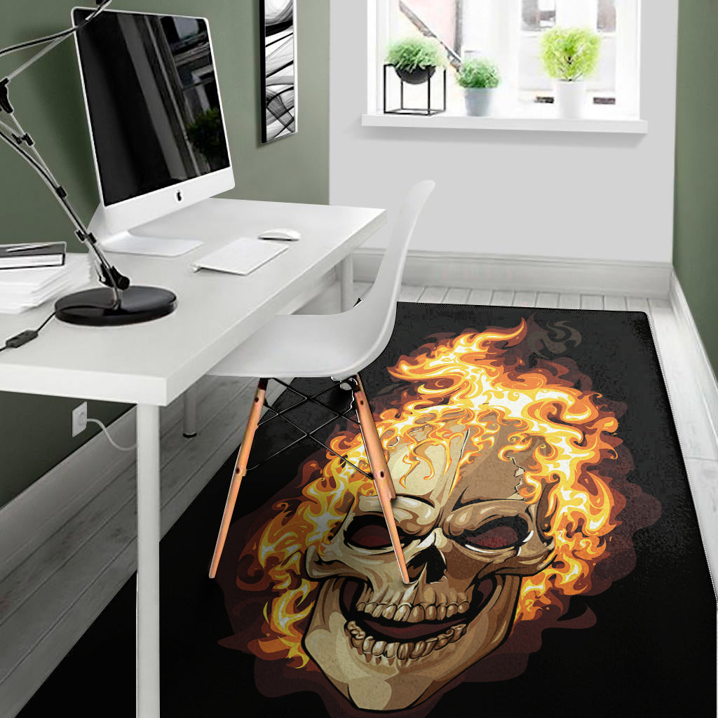 Burning Skull Print Area Rug