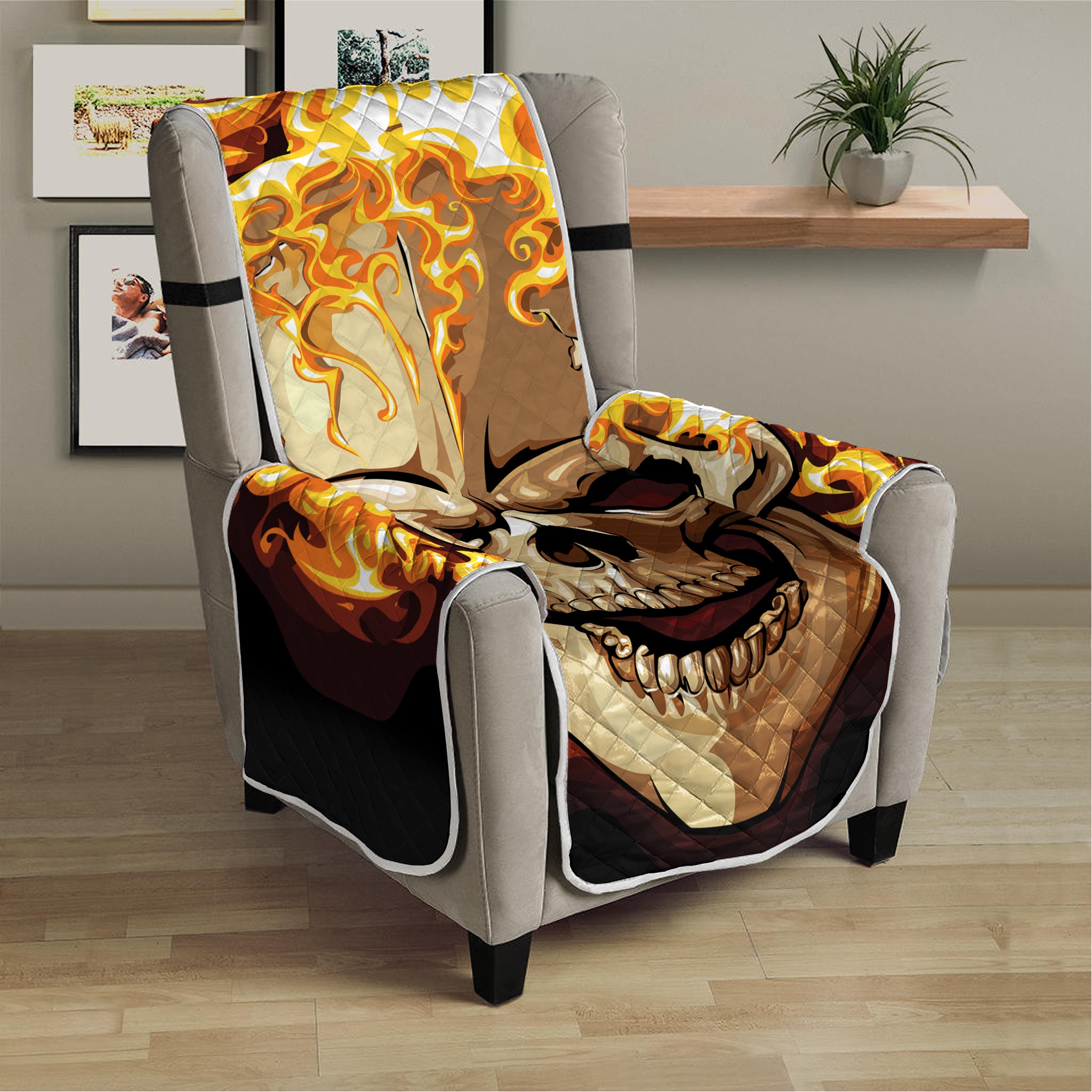 Burning Skull Print Armchair Protector