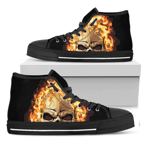 Burning Skull Print Black High Top Shoes