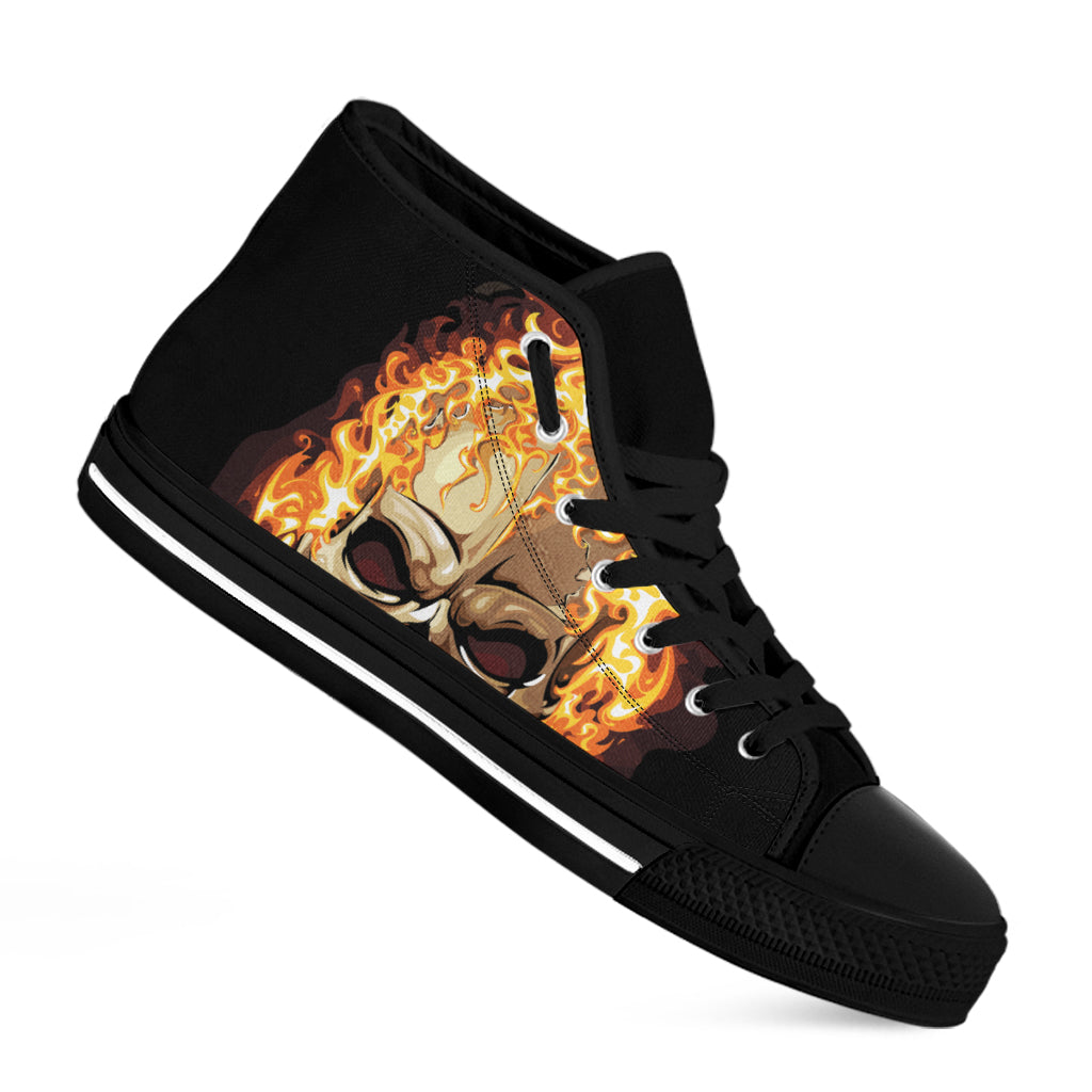 Burning Skull Print Black High Top Shoes