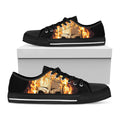 Burning Skull Print Black Low Top Sneakers