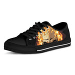 Burning Skull Print Black Low Top Shoes 