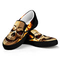 Burning Skull Print Black Slip On Sneakers