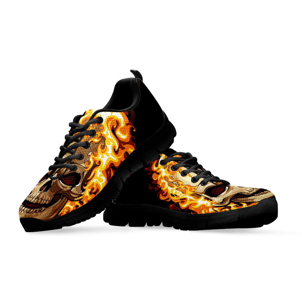 Burning Skull Print Black Sneakers