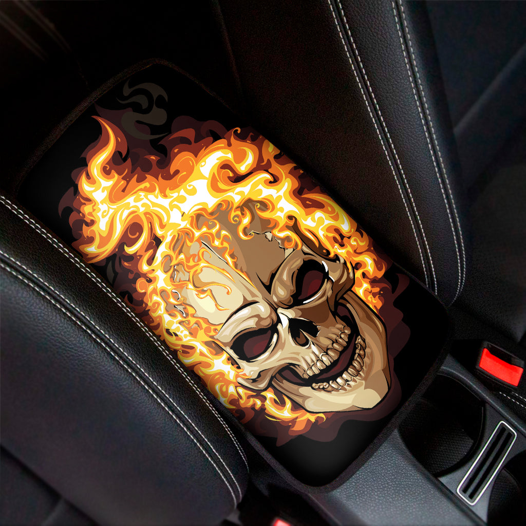 Burning Skull Print Car Center Console Cover