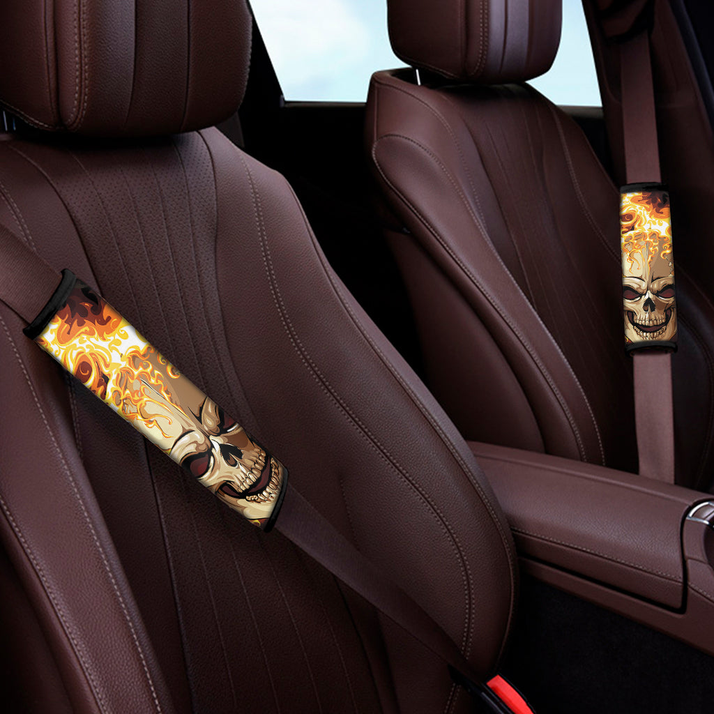 Burning Skull Print Car Seat Belt Covers