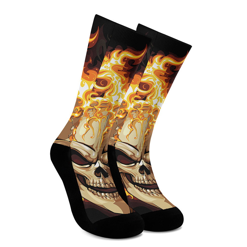 Burning Skull Print Crew Socks