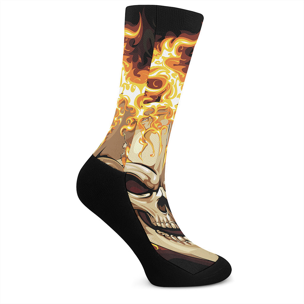 Burning Skull Print Crew Socks