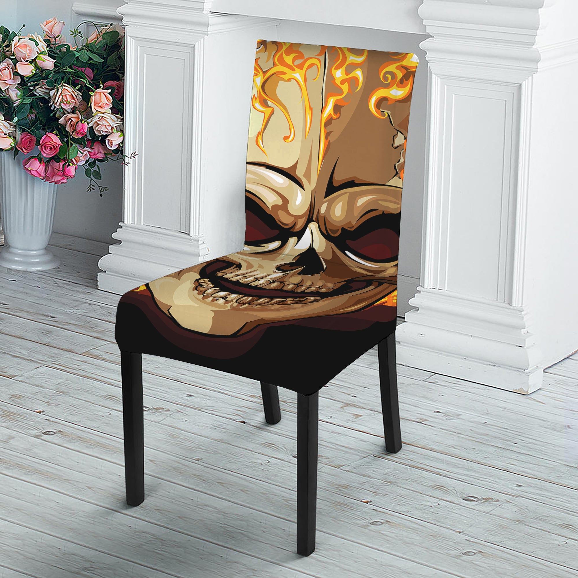 Burning Skull Print Dining Chair Slipcover