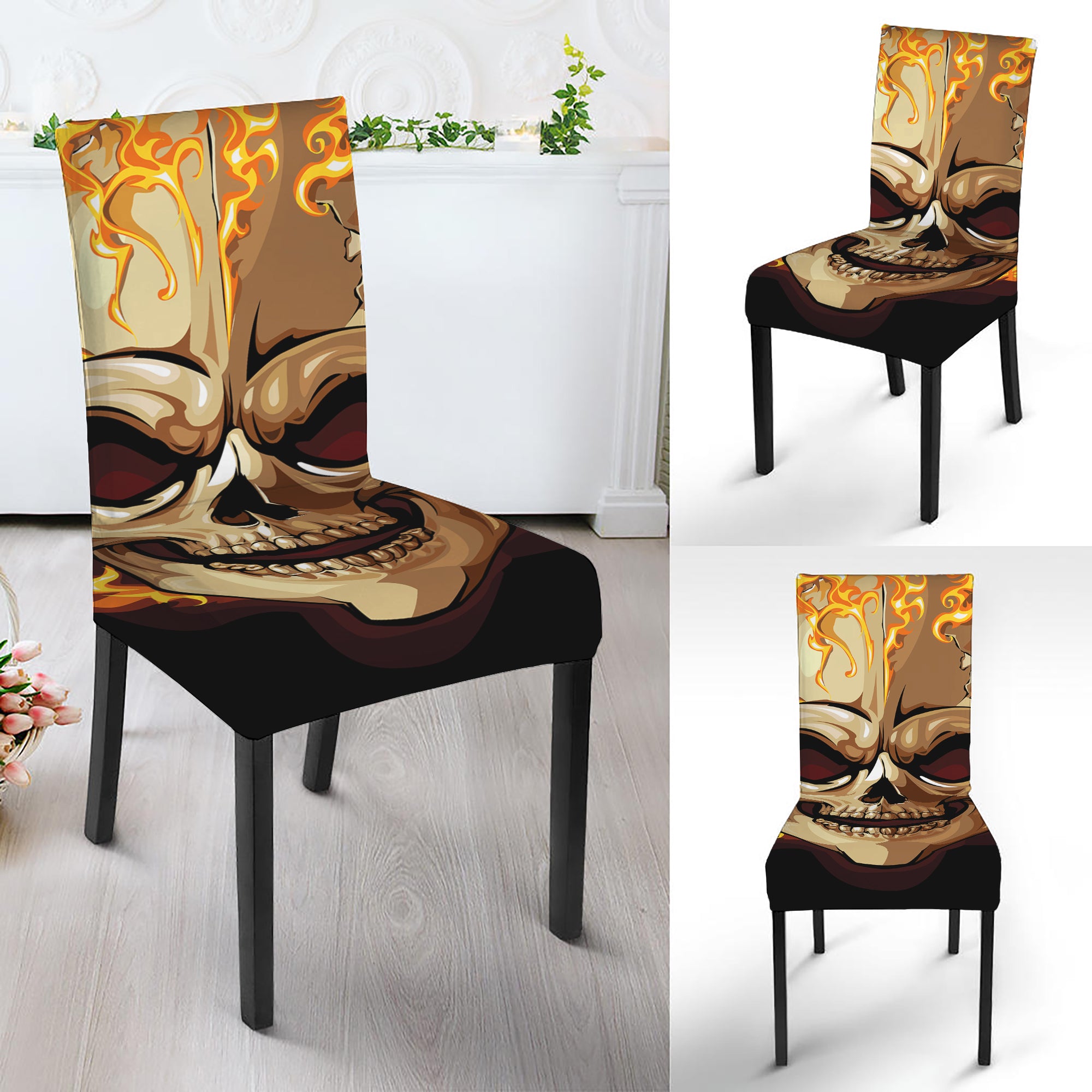 Burning Skull Print Dining Chair Slipcover