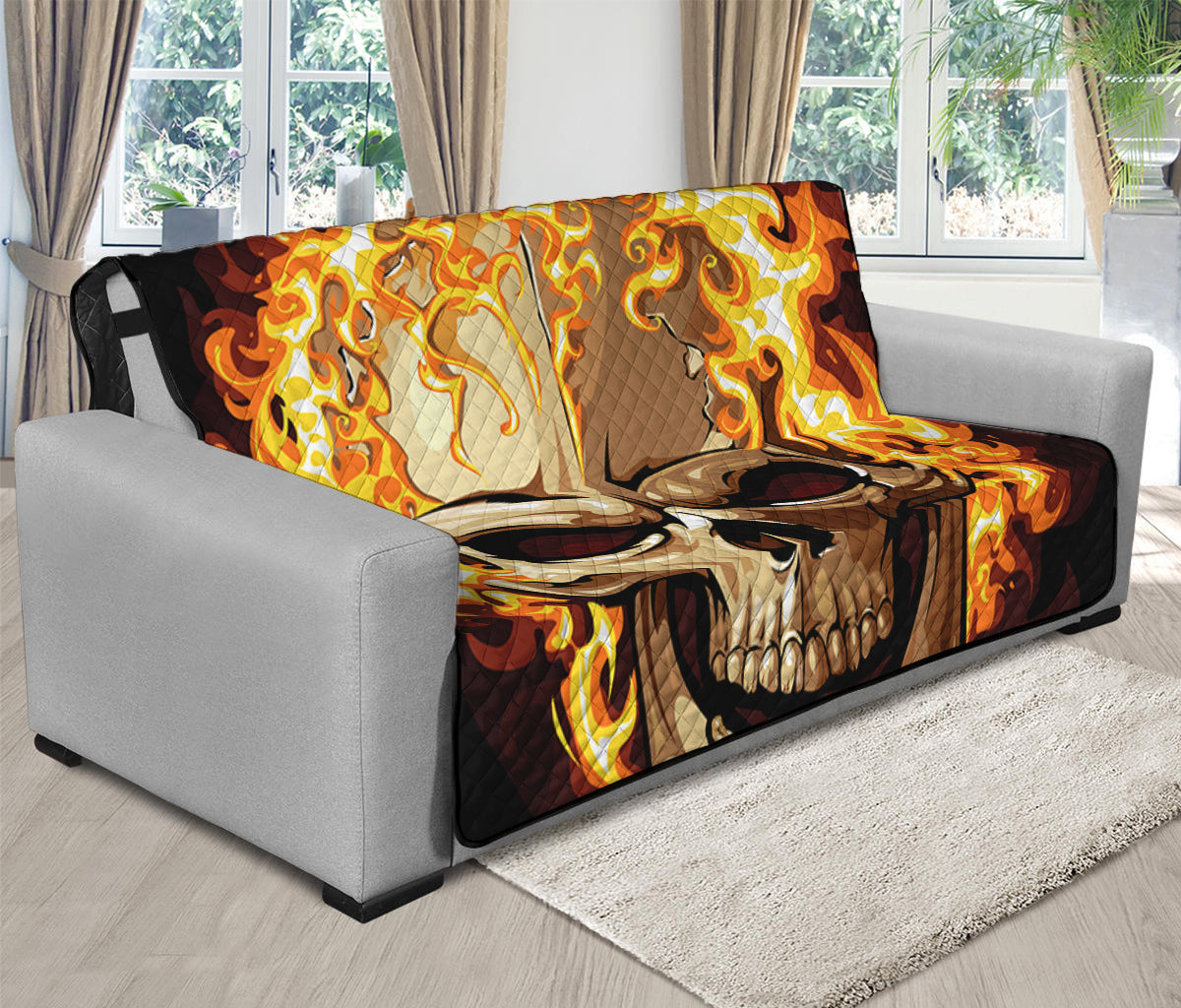 Burning Skull Print Futon Protector