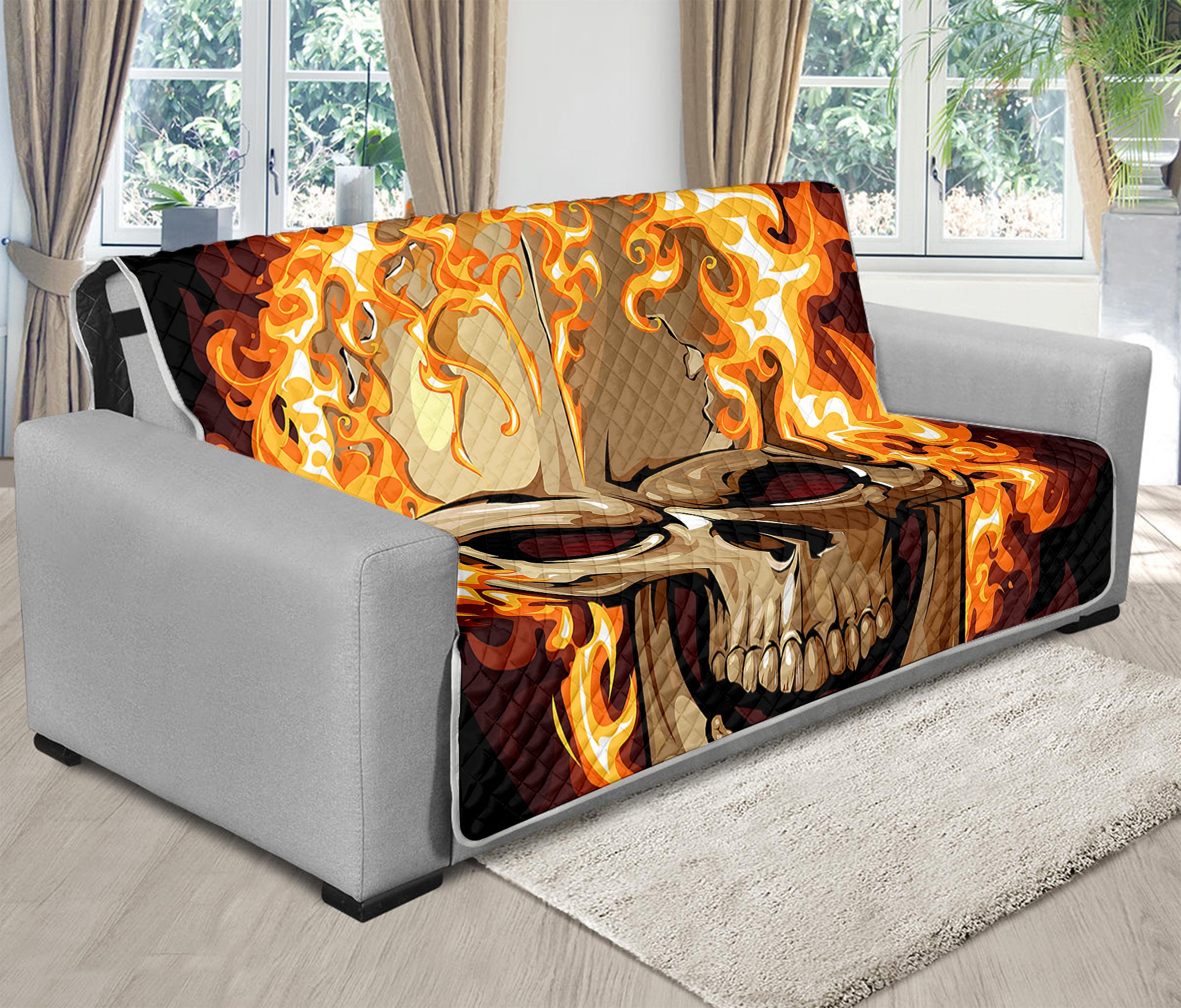 Burning Skull Print Futon Protector