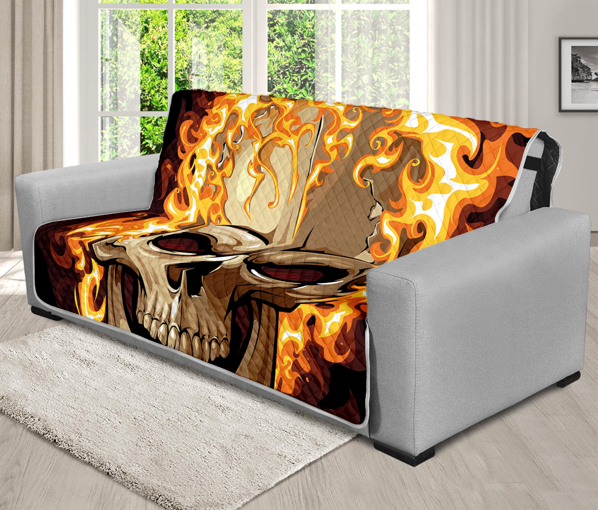 Burning Skull Print Futon Protector