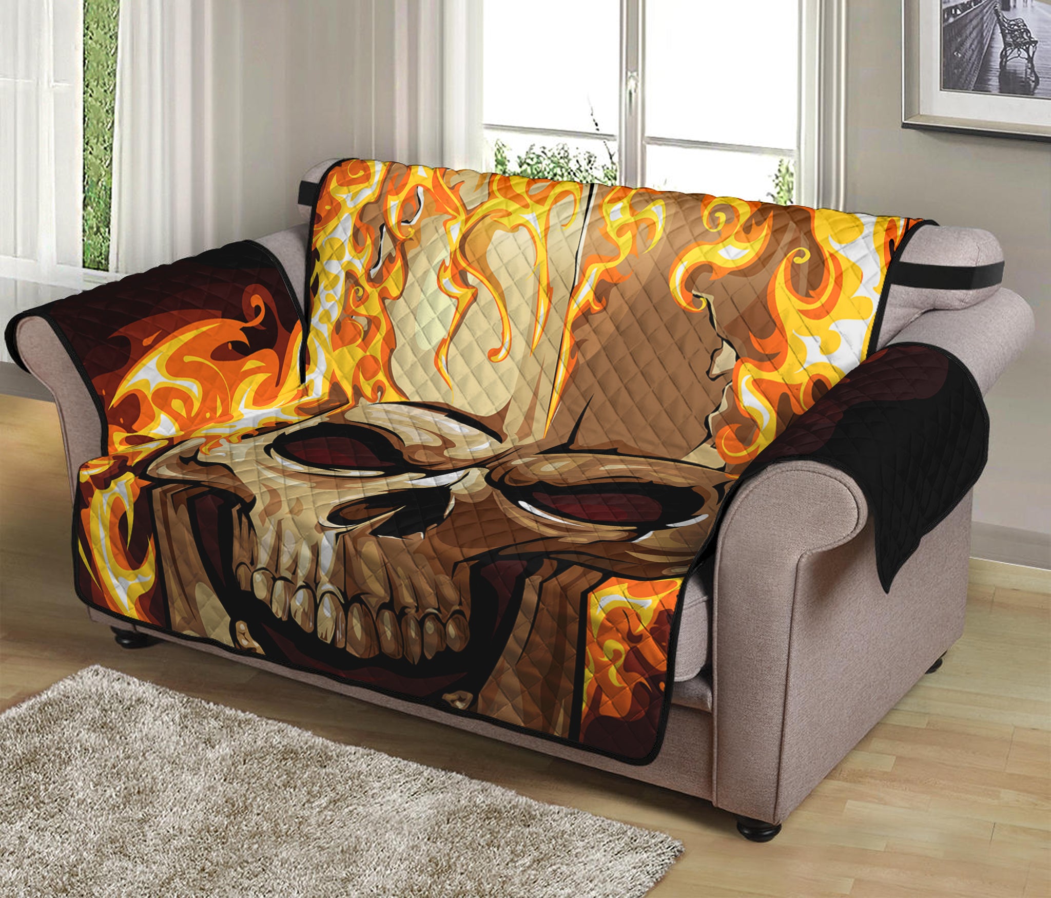 Burning Skull Print Loveseat Protector