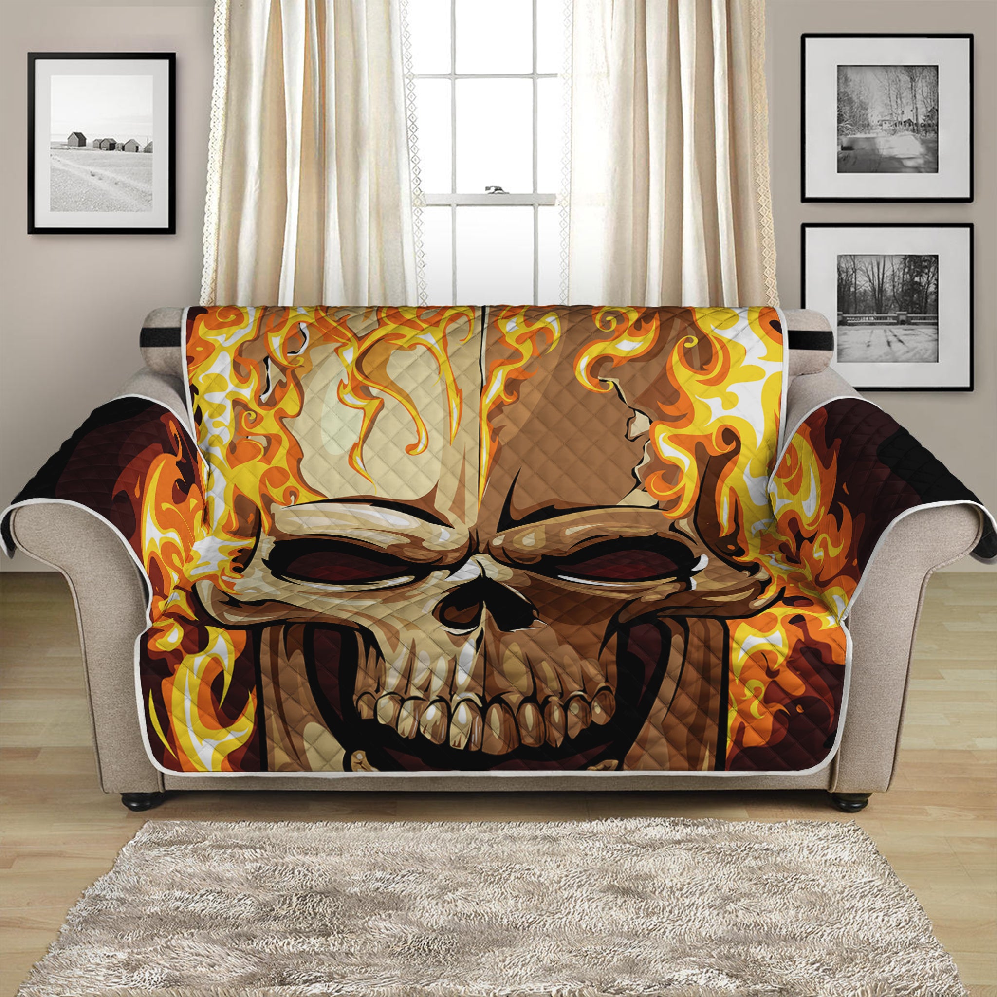 Burning Skull Print Loveseat Protector