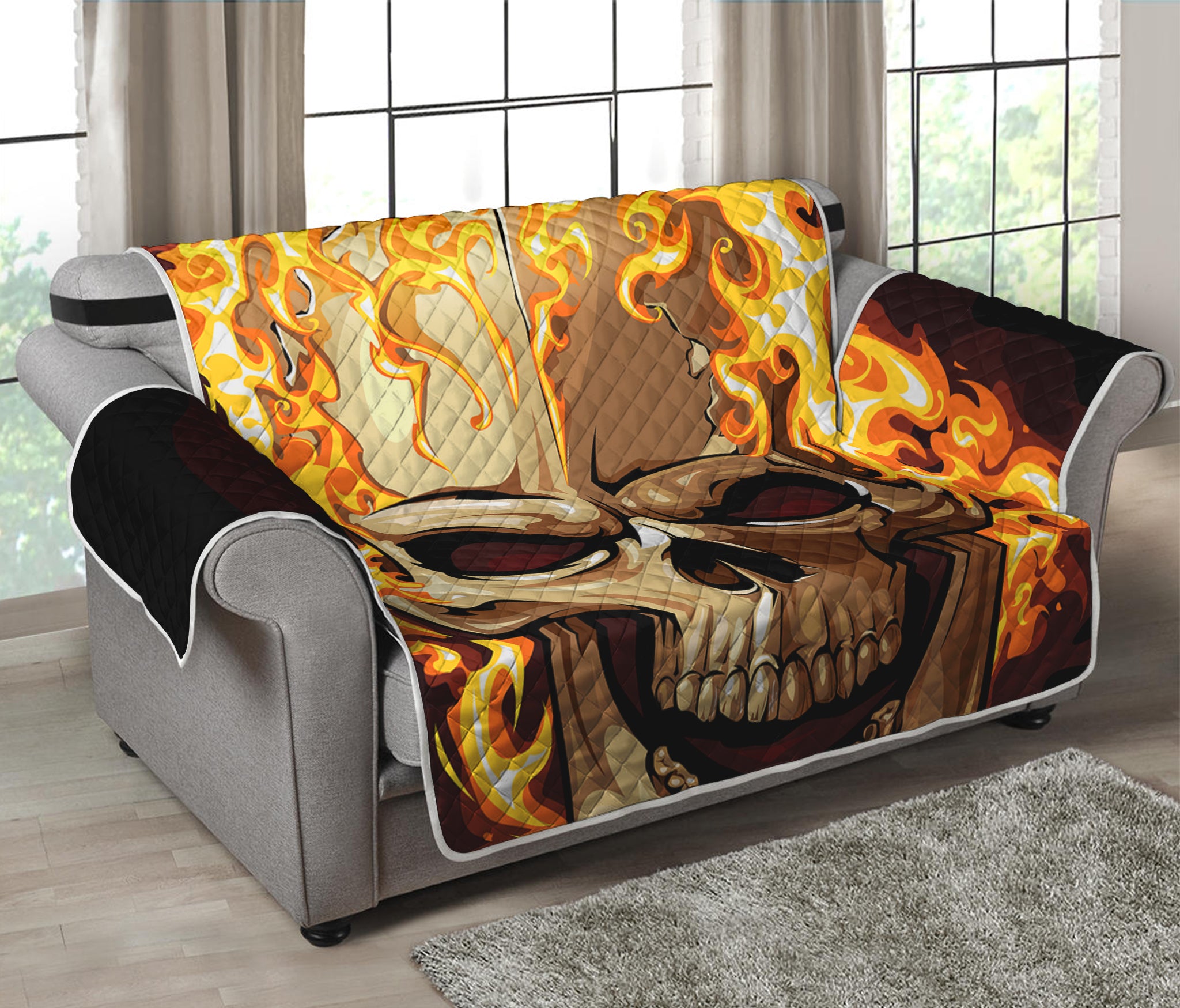 Burning Skull Print Loveseat Protector