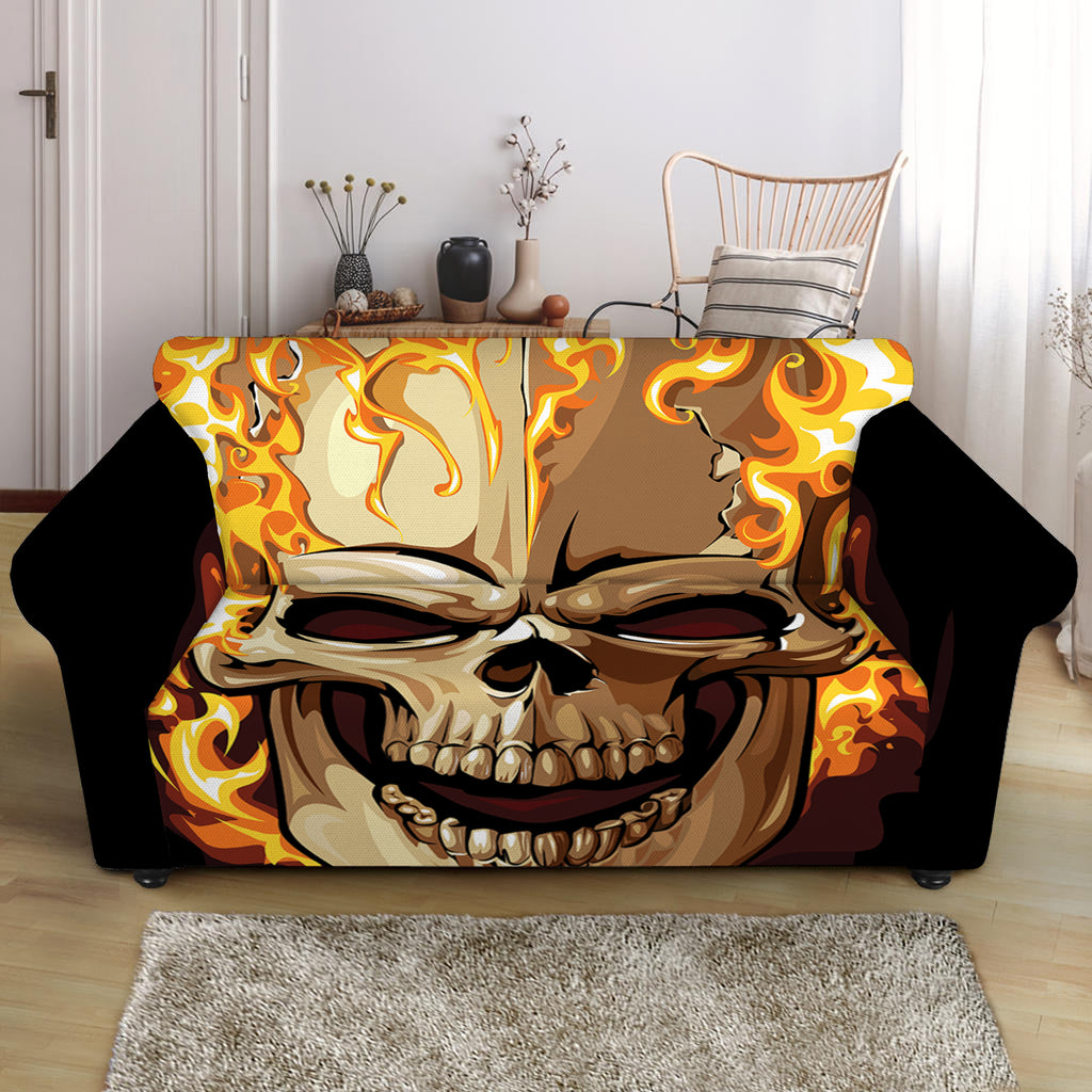 Burning Skull Print Loveseat Slipcover