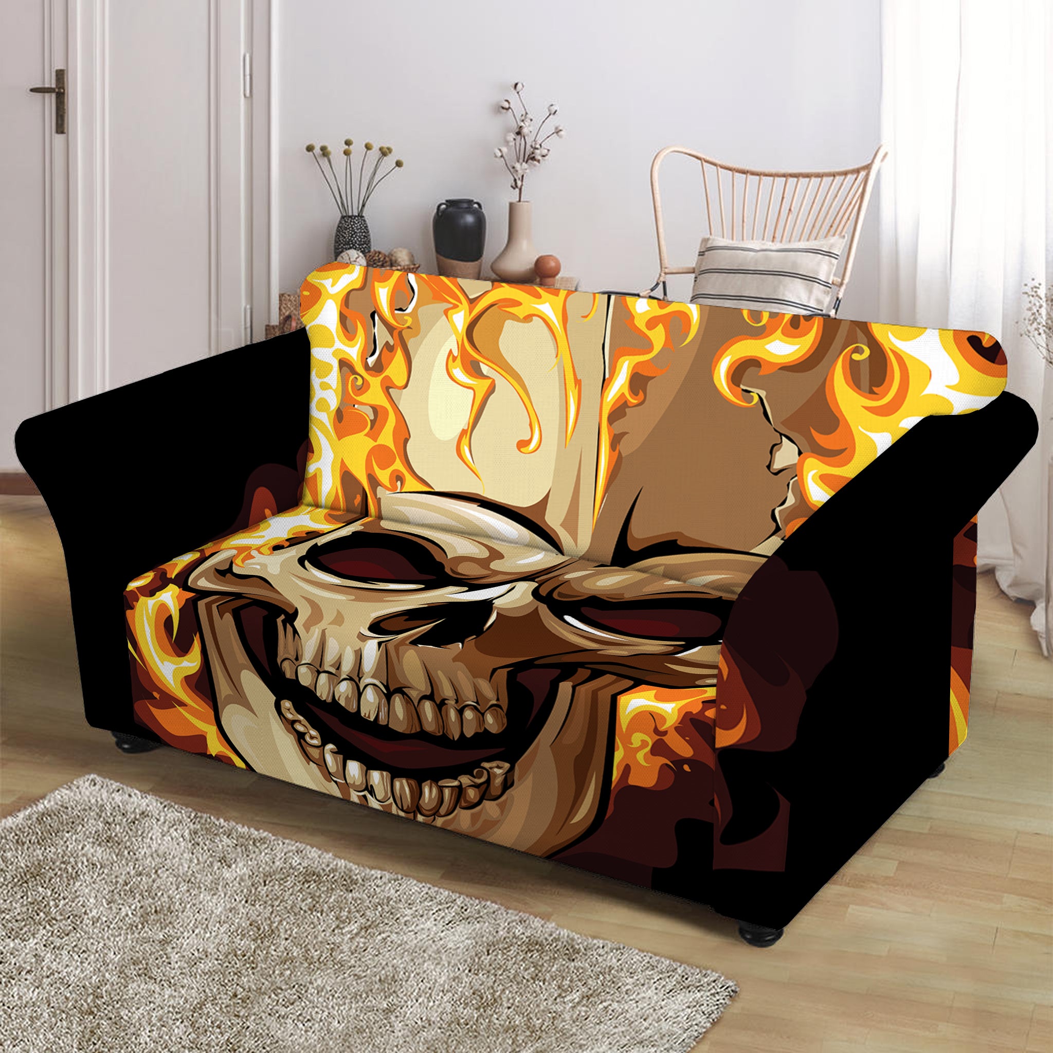 Burning Skull Print Loveseat Slipcover