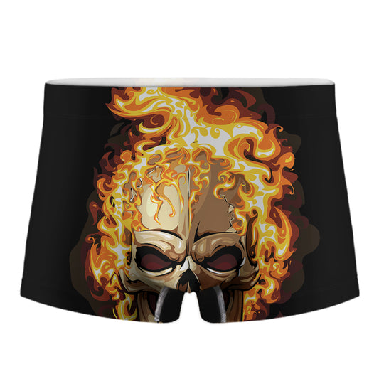 Burning Skull Print Men's Boxer Briefs