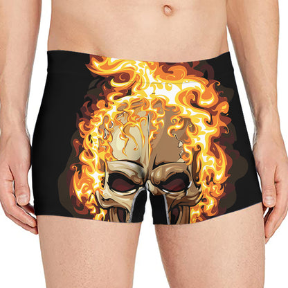 Burning Skull Print Men's Boxer Briefs