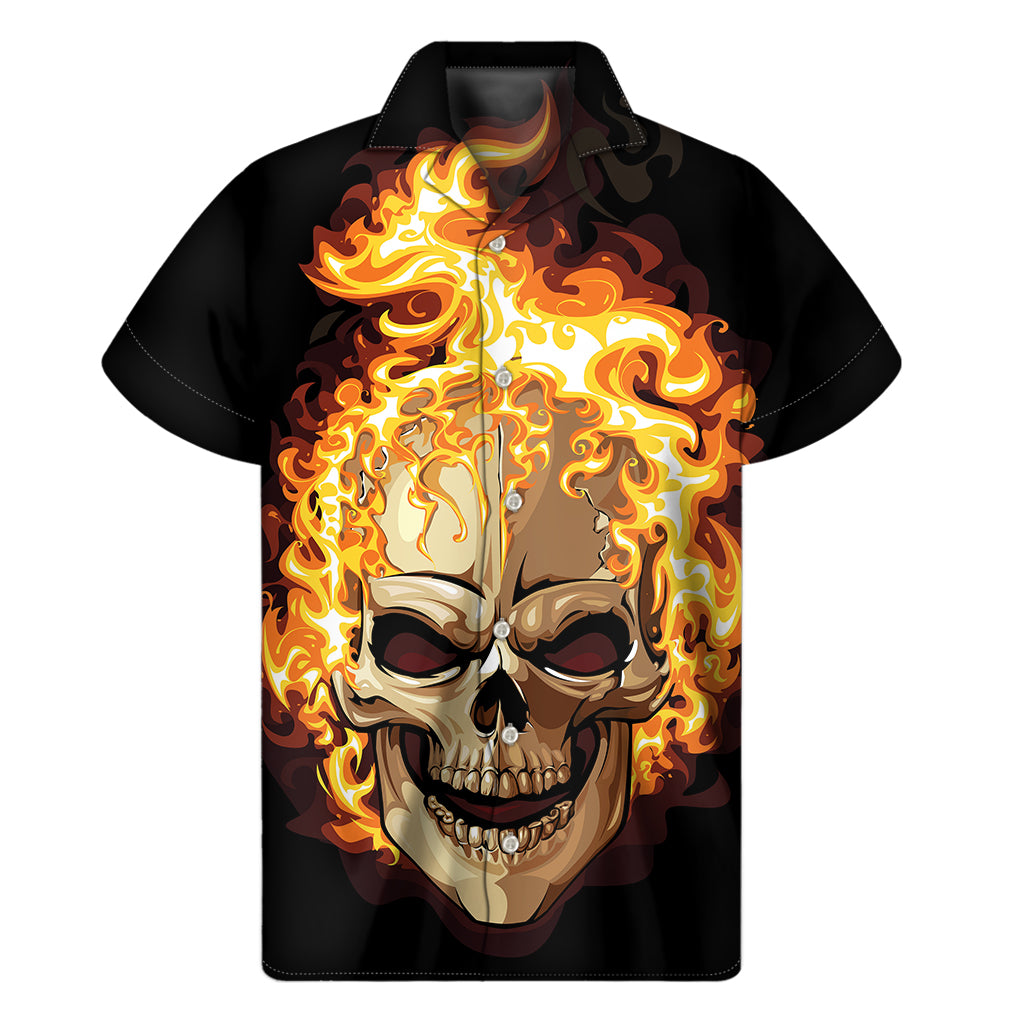 Burning Skull Print Men's Short Sleeve Shirt