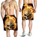 Burning Skull Print Men's Shorts