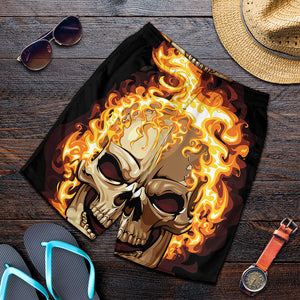 Burning Skull Print Men's Shorts