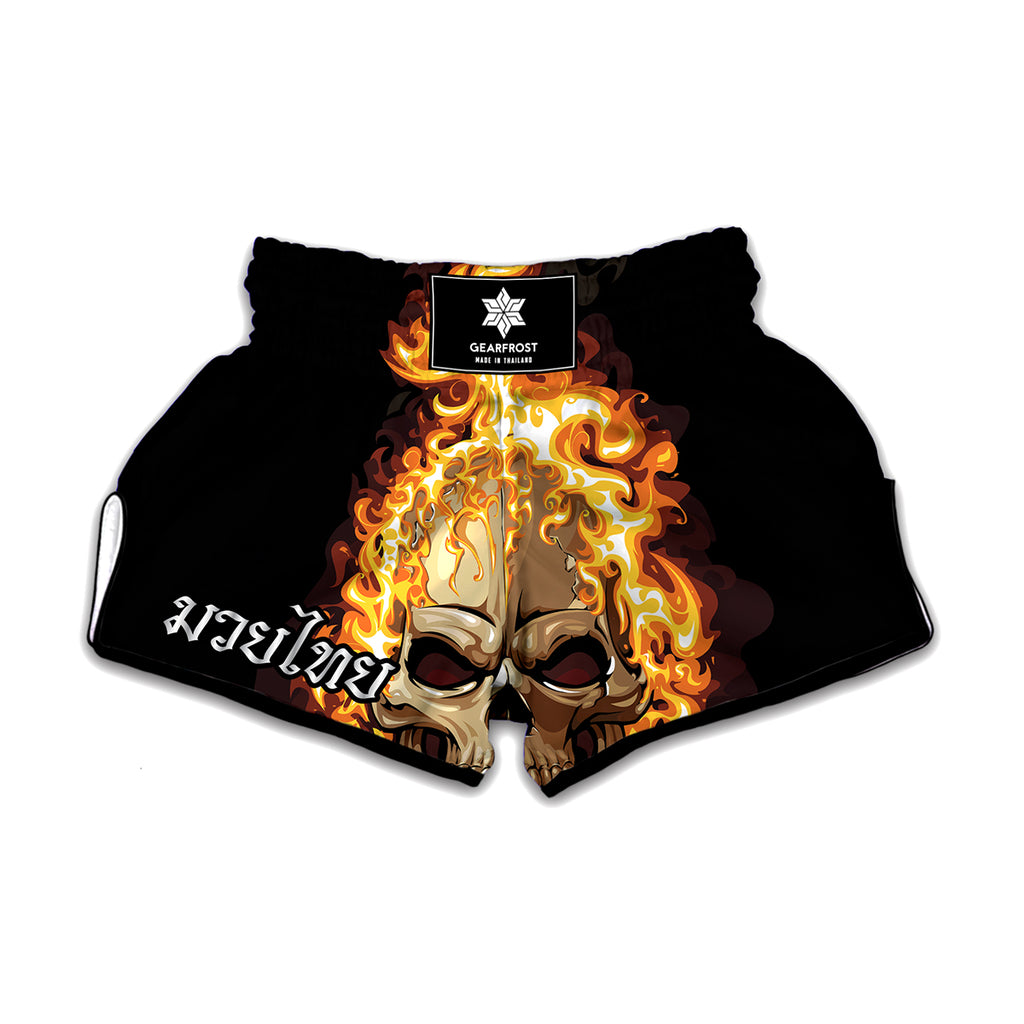 Burning Skull Print Muay Thai Boxing Shorts