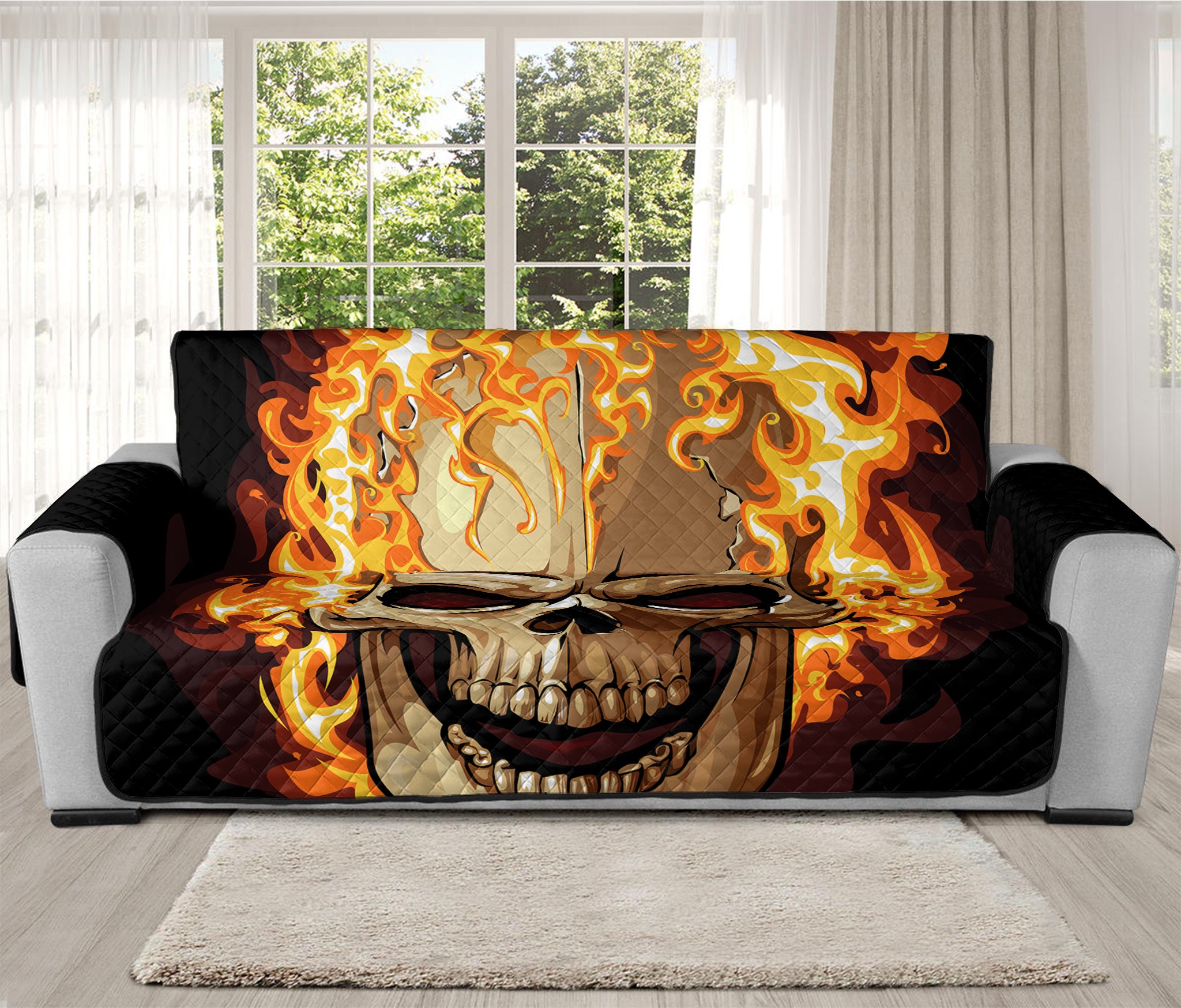 Burning Skull Print Oversized Sofa Protector