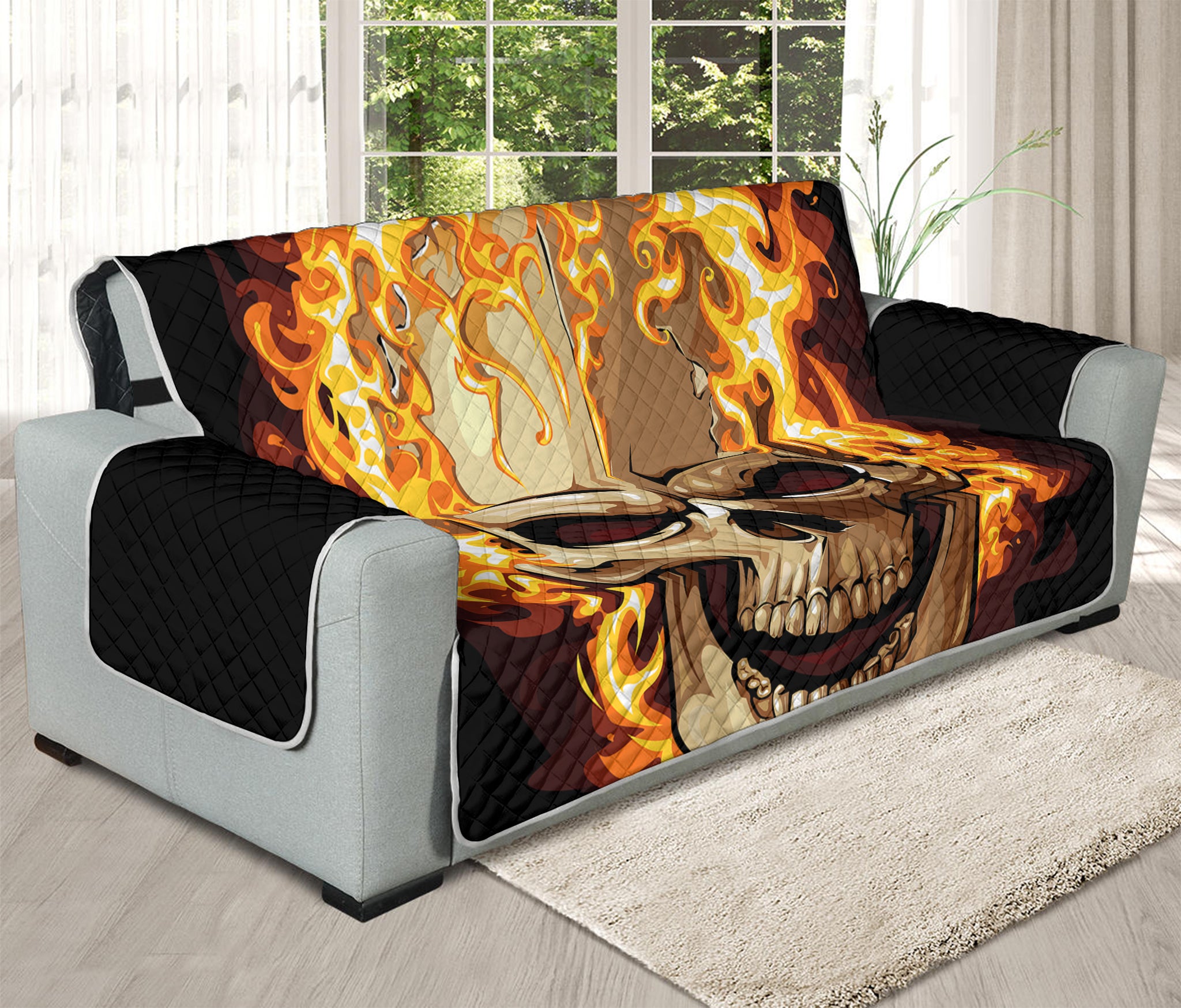 Burning Skull Print Oversized Sofa Protector