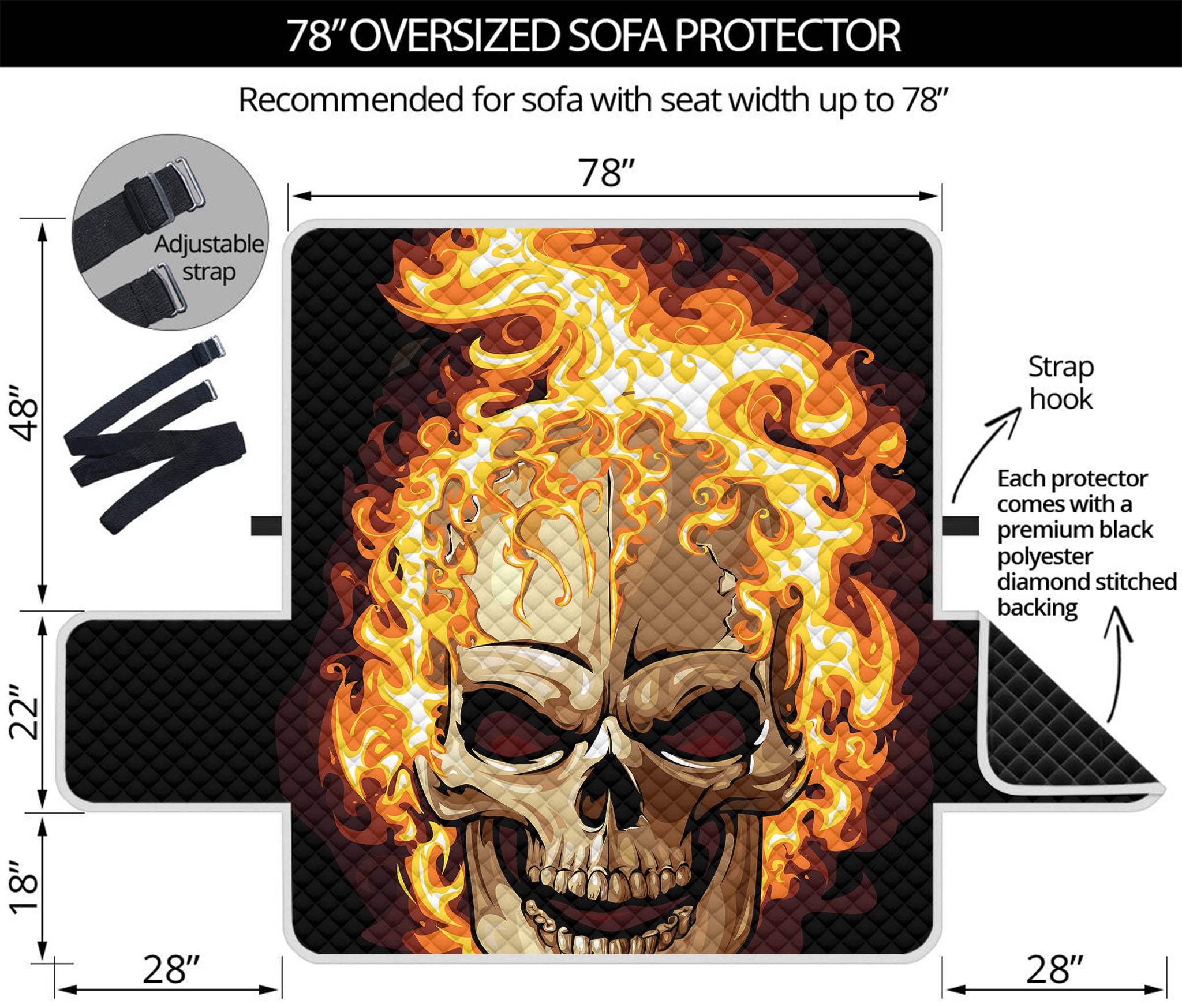 Burning Skull Print Oversized Sofa Protector