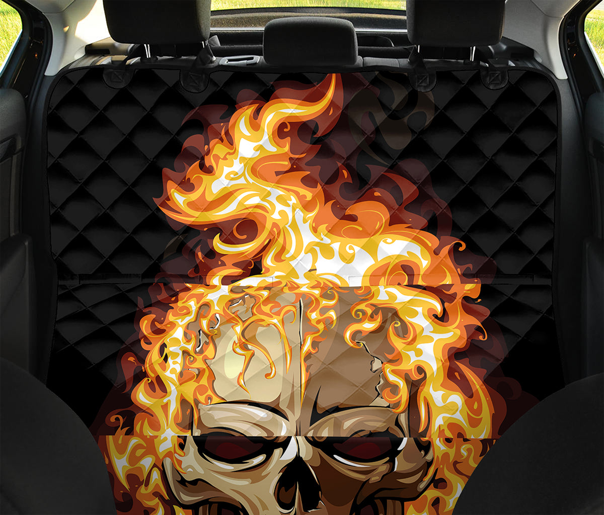 Burning Skull Print Pet Car Back Seat Cover