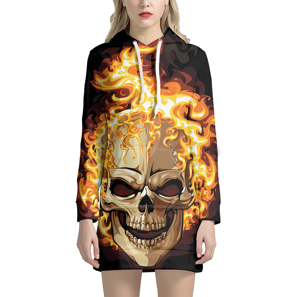 Burning Skull Print Pullover Hoodie Dress