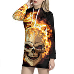 Burning Skull Print Pullover Hoodie Dress