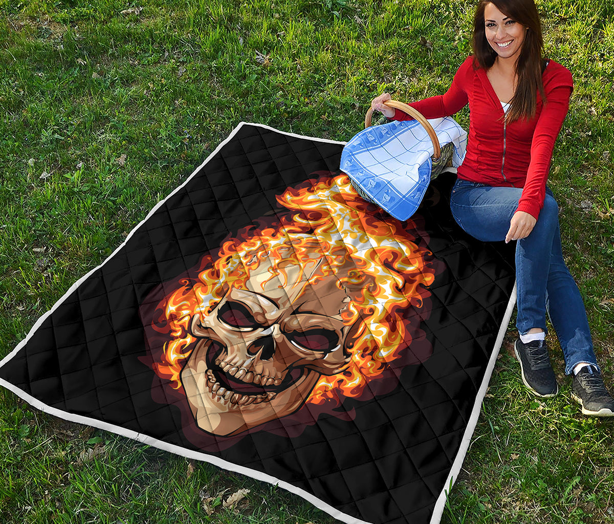 Burning Skull Print Quilt