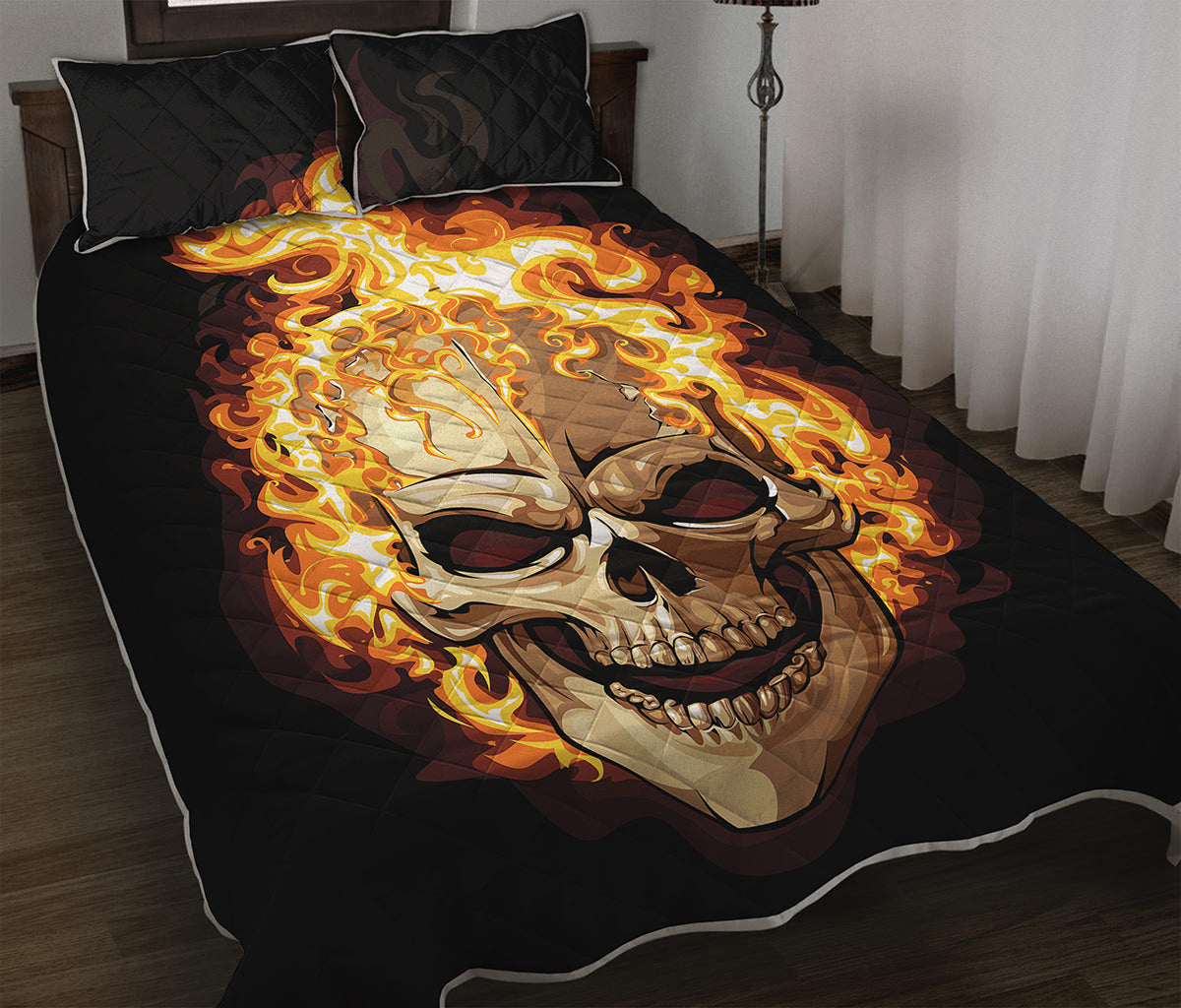 Burning Skull Print Quilt Bed Set