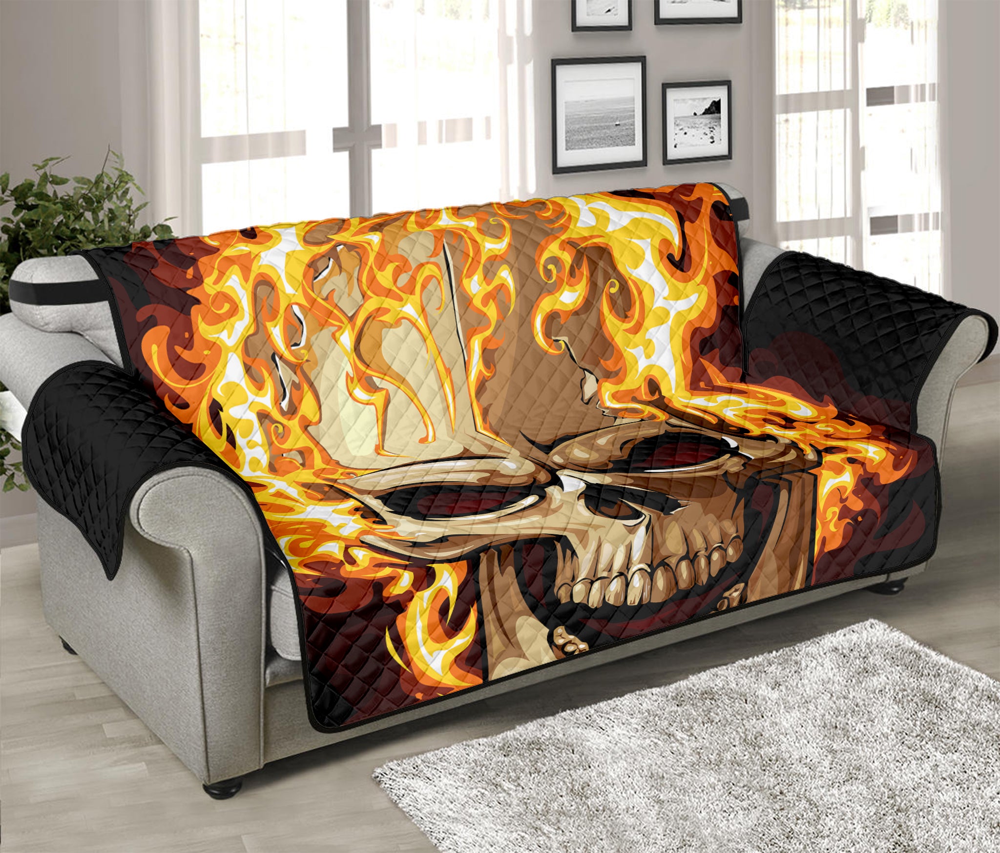 Burning Skull Print Sofa Protector