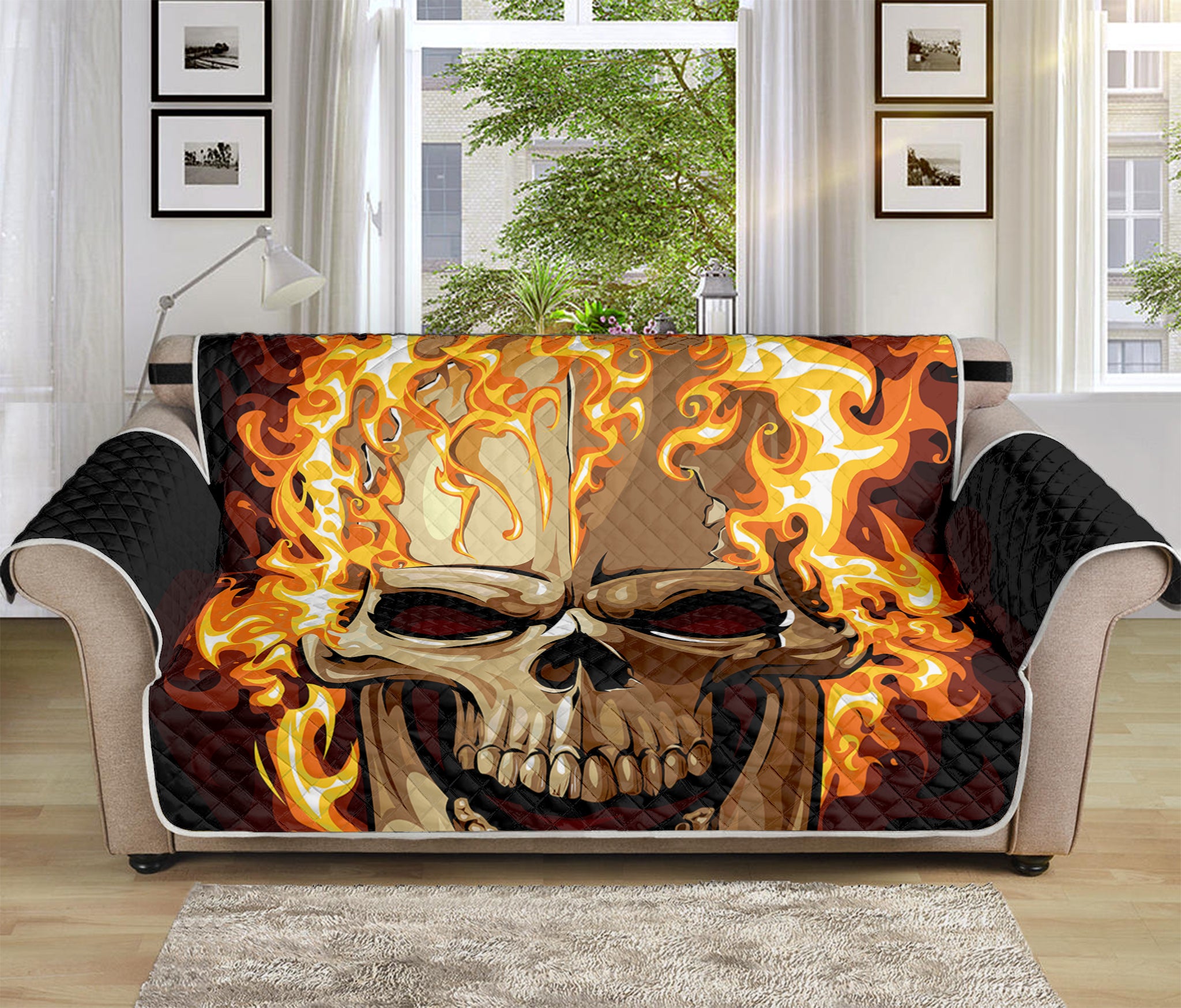 Burning Skull Print Sofa Protector