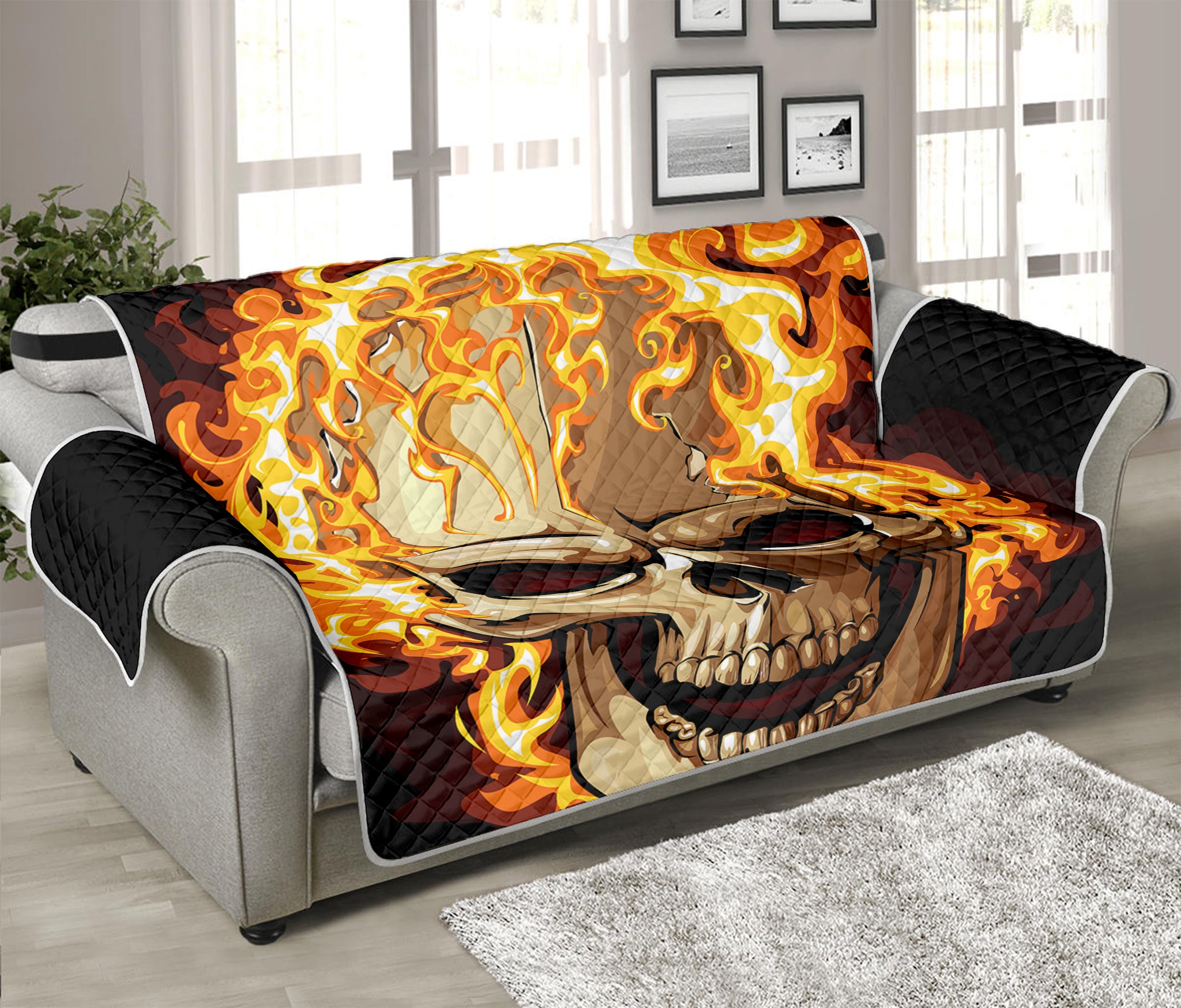 Burning Skull Print Sofa Protector