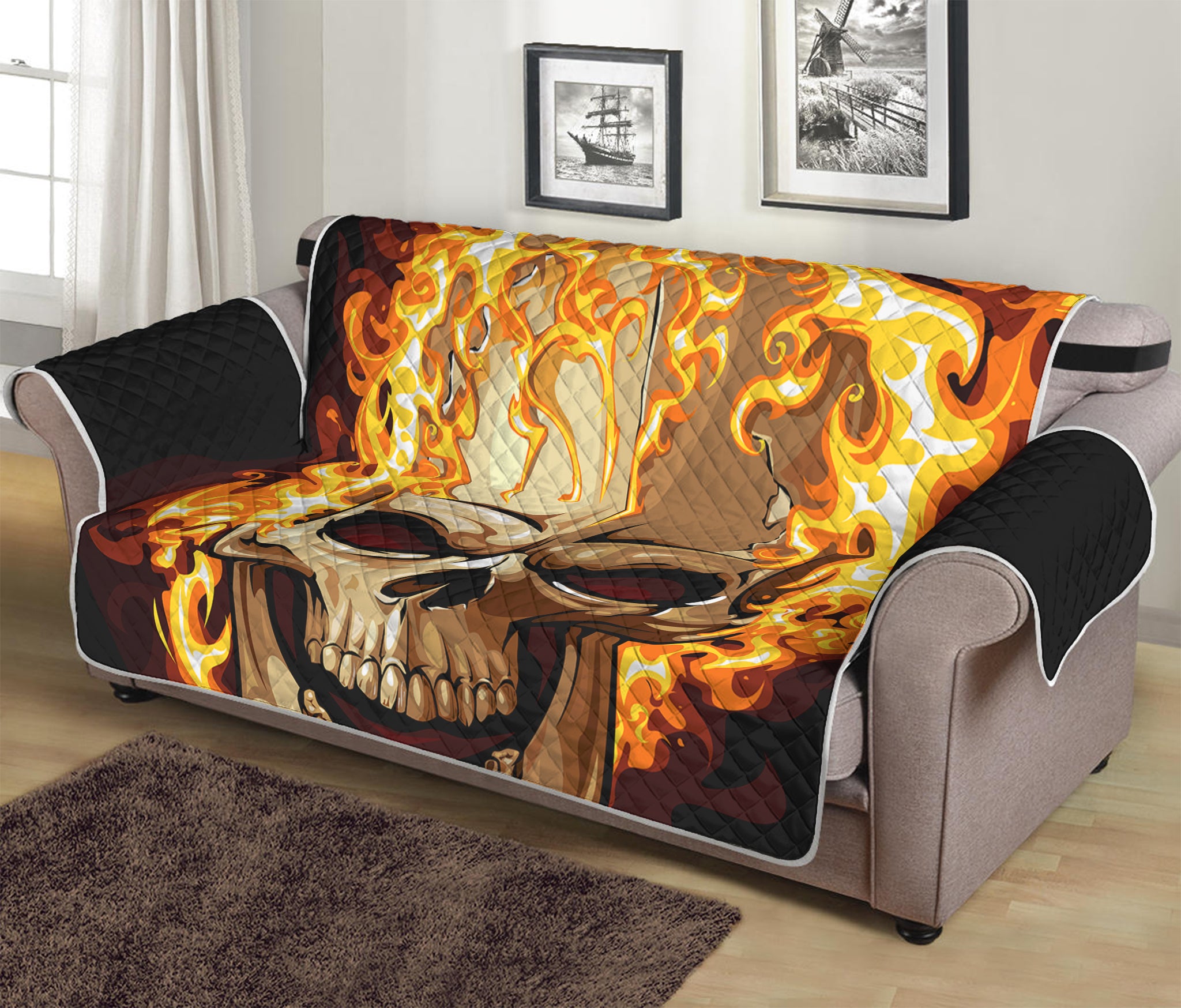 Burning Skull Print Sofa Protector