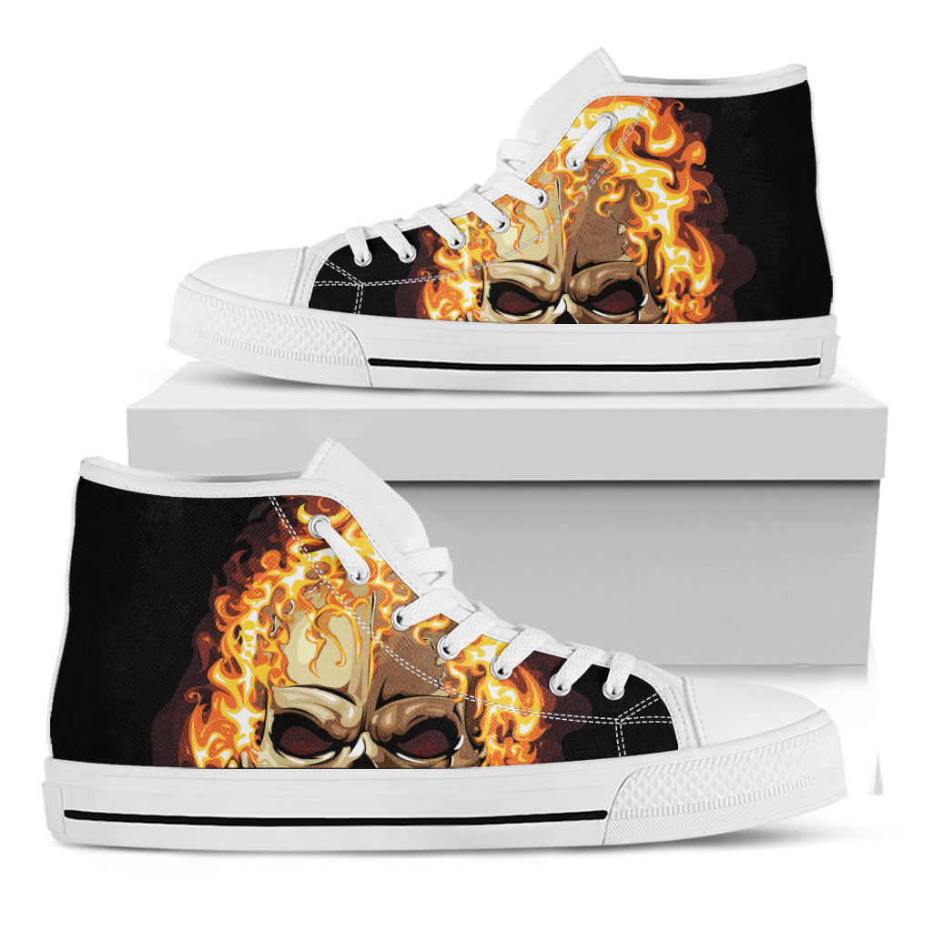 Burning Skull Print White High Top Shoes