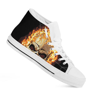 Burning Skull Print White High Top Shoes