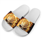 Burning Skull Print White Slide Sandals